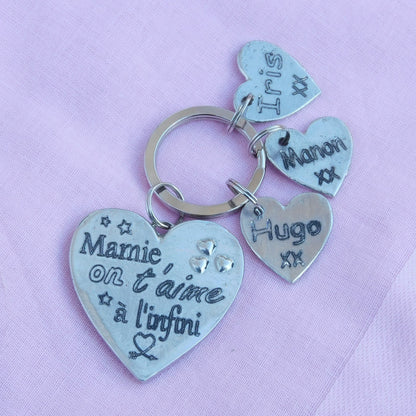 Heart Keyring Mamie Je T'Aime A L'Infini, Personnalised Keyring, French Granny Keyring, Handmade, in Finest Pewter, by William Sturt