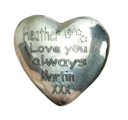 Personalised  Heart Token,  Love You Always Handmade, in Finest Pewter, by William Sturt.