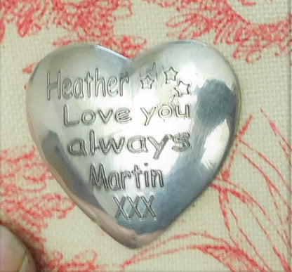 Personalised  Heart Token,  Love You Always Handmade, in Finest Pewter, by William Sturt.