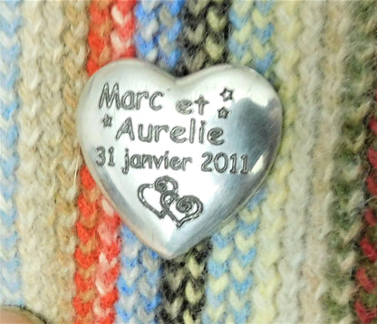 Personalised  Heart Token, Any Two Names with a Date, Handmade in Finest Pewter, by William Sturt.