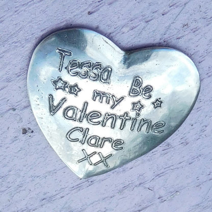 Valentine's Day Heart , Personalised Love Pocket Token, Handmade, in Finest Pewter, by William Sturt
