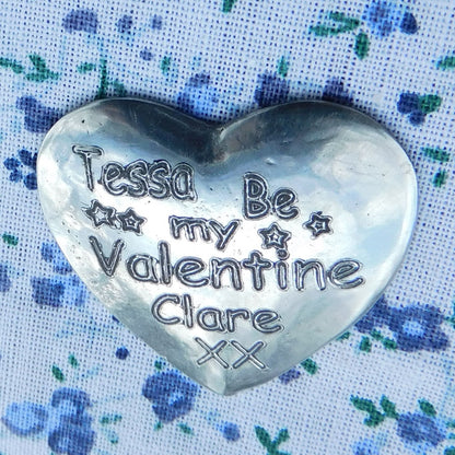 Valentines Day Heart , Personnalised Pocket Token, Handmade, in Finest Pewter, by William Sturt