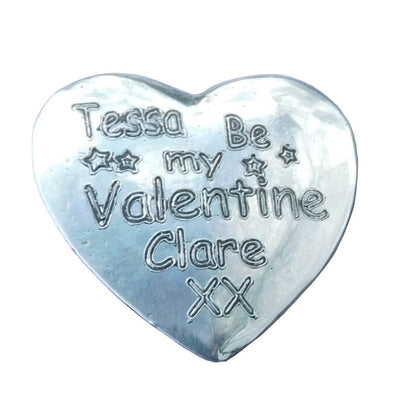 Valentines Day Heart , Personnalised Pocket Token, Handmade, in Finest Pewter, by William Sturt