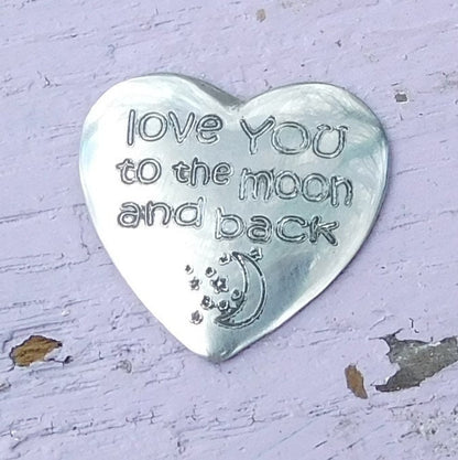 Love You To The Moon Pocket Token, Handmade in Fine Pewter, by William Sturt