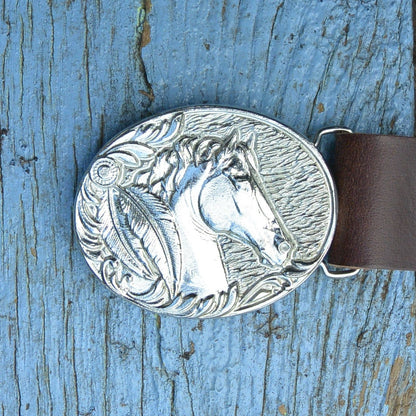 Brown Leather Belt, Cheval Buckle in Hand Cast Pewter, by William Sturt