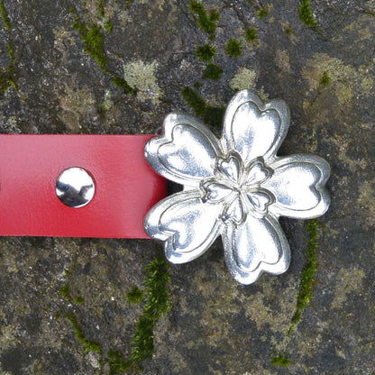Red Leather Belt, Celtic Daisy Buckle in Hand Cast Pewter, by William Sturt
