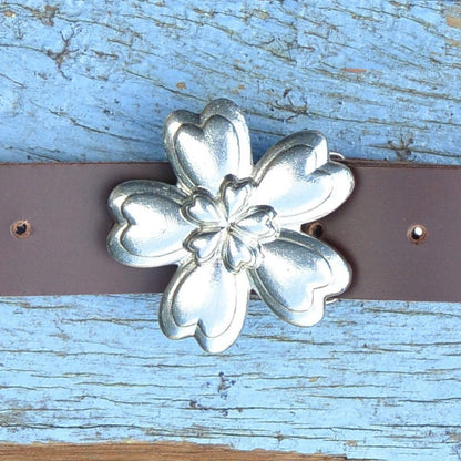 Red Leather Belt, Celtic Daisy Buckle in Hand Cast Pewter, by William Sturt