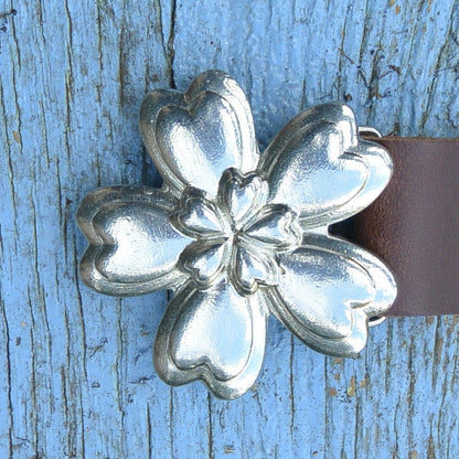 Brown Leather Belt, Celtic Daisy Buckle in Hand Cast Pewter, by William Sturt