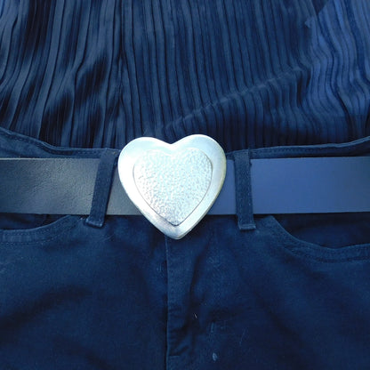 Black Leather Belt, Heart Buckle in Hand Cast Pewter, by William Sturt