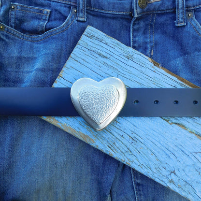 Rouge Leather Belt, Heart Buckle in Hand Cast Pewter, by William Sturt