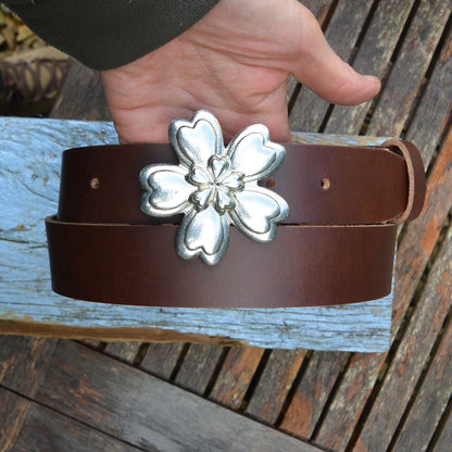 Blue Leather Belt, Celtic Rectangel Buckle in Hand Cast Pewter, by William Sturt