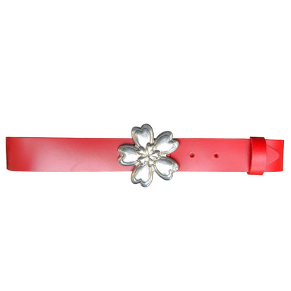 Red Leather Belt, Celtic. Flower Buckle in Hand Cast Pewter, by William Sturt
