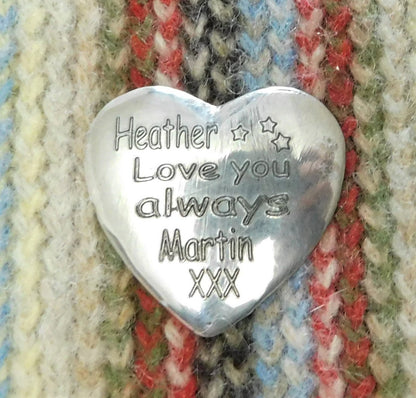 Personalised  Heart Token,  Love You Always Handmade, in Finest Pewter, by William Sturt.