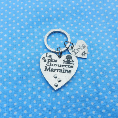 French Godmother Keyring, La Plus Chouette Marraine, Personnalised Godmother Keyring, Handmade, in Finest Pewter, by William Sturt