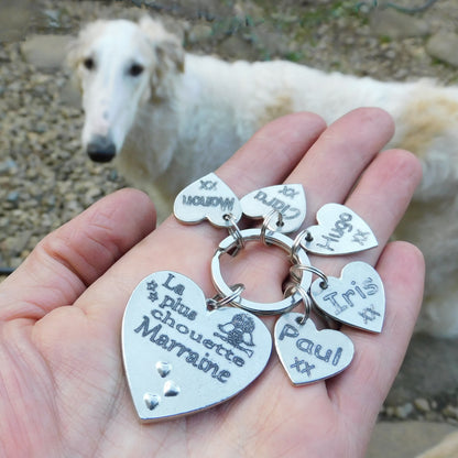 French Godmother Keyring, La Plus Chouette Marraine, Personnalised Godmother Keyring, Handmade, in Finest Pewter, by William Sturt