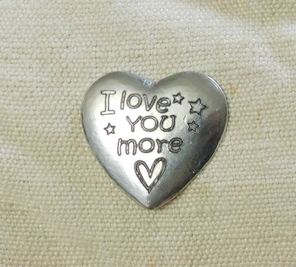 I Love You More, Pocket Heart, Handmade, in Finest Pewter, by William Sturt
