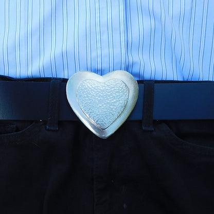 Black Leather Belt, Heart Buckle in Hand Cast Pewter, by William Sturt