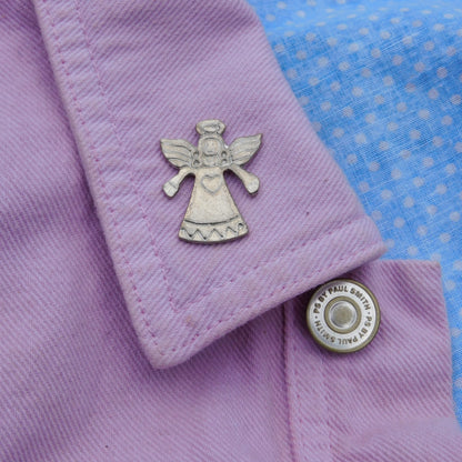 Angel Brooch, Handcast Pewter, Polished Finish