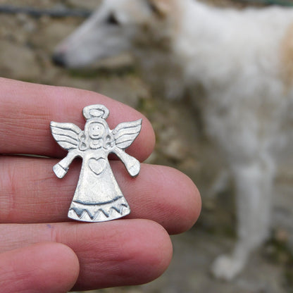Angel Brooch, Handcast Pewter, Polished Finish