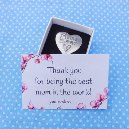 Mama Bear Pocket Token, Gift for Mum Mama Bear Heart, Handmade, in Fine Pewter, by William Sturt, Boxed.