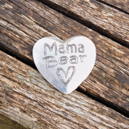 Mama Bear Pocket Token, Gift for Mum Mama Bear Heart, Handmade, in Fine Pewter, by William Sturt, Boxed.