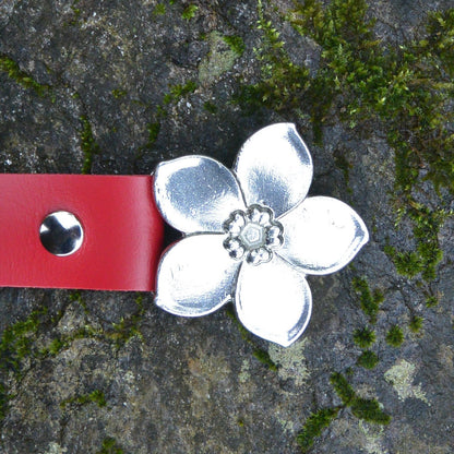 Red Leather Belt, Ceinture Forget Me Knot Buckle in Hand Cast Pewter, by William Sturt