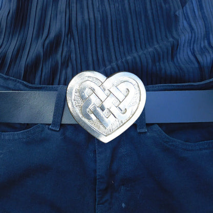 Black Leather Belt, Celtic Heart Buckle in Hand Cast Pewter, by William Sturt