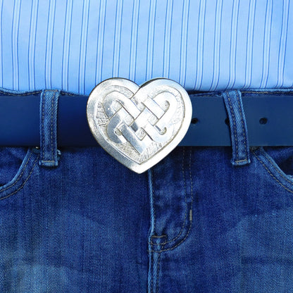 Blue Leather Belt, Celtic Heart Buckle in Hand Cast Pewter, by William Sturt