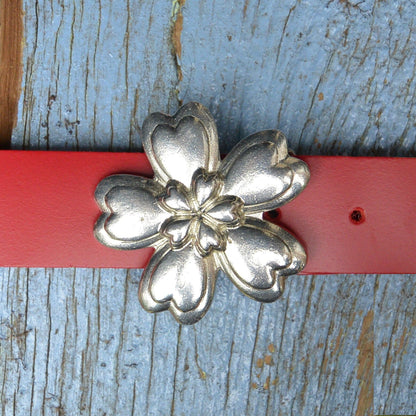 Red Leather Belt, Celtic Daisy Buckle in Hand Cast Pewter, by William Sturt