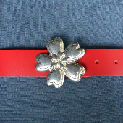 Red Leather Belt, Celtic Daisy Buckle in Hand Cast Pewter, by William Sturt