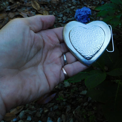 Black Leather Belt, Heart Buckle in Hand Cast Pewter, by William Sturt