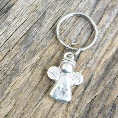 Personalised Guardian Angel Keyring, Bereavement  Gift, Initial Angel Key Fob, Handmade, by William Sturt, in Fine Pewter