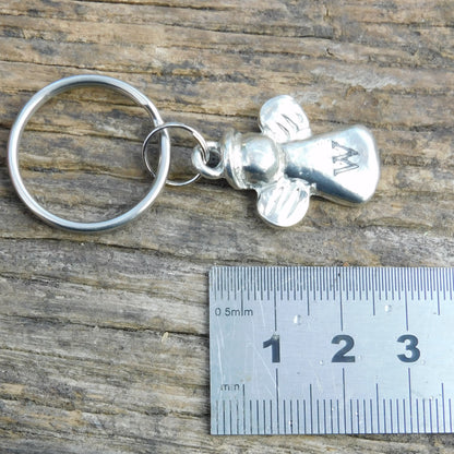 Personalised Guardian Angel Keyring, Bereavement  Gift, Initial Angel Key Fob, Handmade, by William Sturt, in Fine Pewter
