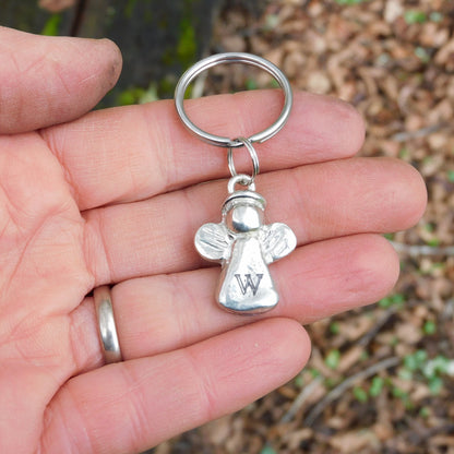 Personalised Guardian Angel Keyring, Bereavement  Gift, Initial Angel Key Fob, Handmade, by William Sturt, in Fine Pewter