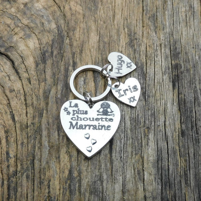 French Godmother Keyring, La Plus Chouette Marraine, Personnalised Godmother Keyring, Handmade, in Finest Pewter, by William Sturt