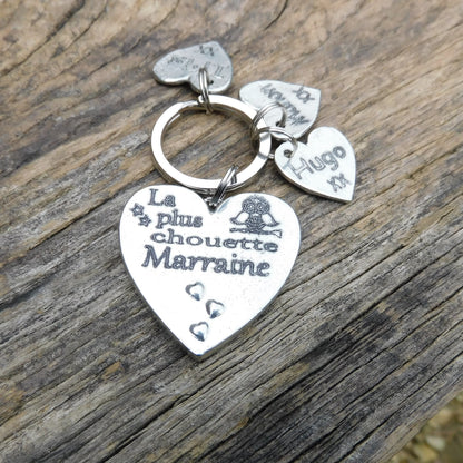 French Godmother Keyring, La Plus Chouette Marraine, Personnalised Godmother Keyring, Handmade, in Finest Pewter, by William Sturt