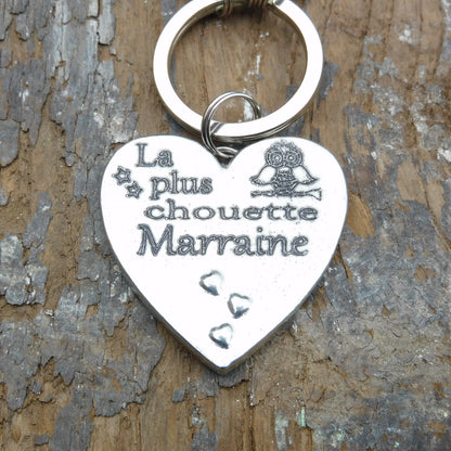 French Godmother Keyring, La Plus Chouette Marraine, Personnalised Godmother Keyring, Handmade, in Finest Pewter, by William Sturt