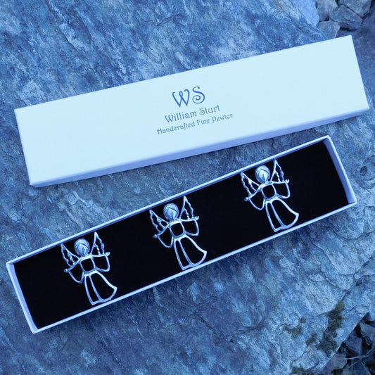 Set of Angel Candle Pins, Three Candle Pins, Angel Candle Decorations, Handmade, in Finest Pewter, by William Sturt