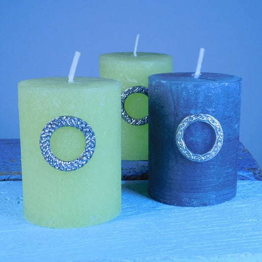 Set of Celtic Candle Pins, Three Candle Pins, Celtic Knot Candle Decorations, Handmade, in Finest Pewter, by William Sturt