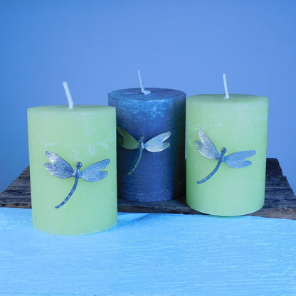Set of Dragonfly Candle Pins, Three Candle Pins, Dragonfly Candle Decorations, Handmade, in Finest Pewter, by William Sturt