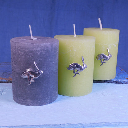 Set of Hare Candle Pins, Three Hare Candle Decorations, Handmade, in Finest Pewter, by William Sturt