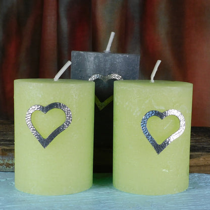 Set of 3 Heart Candle Pins, Three Heart Candle Decorations, Handmade, in Finest Pewter, by William Sturt