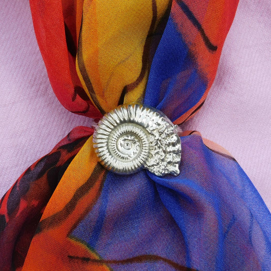 Ammonite Scarf Ring, Cast from a Real Fossil, Handcast Pewter, Polished Finish