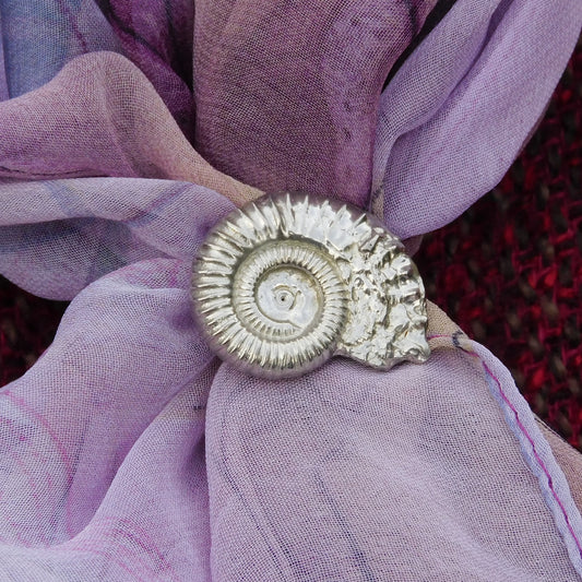 Ammonite Scarf Ring, Fossil Scarf Slide, Handmade, in Finest Pewter, by William Sturt