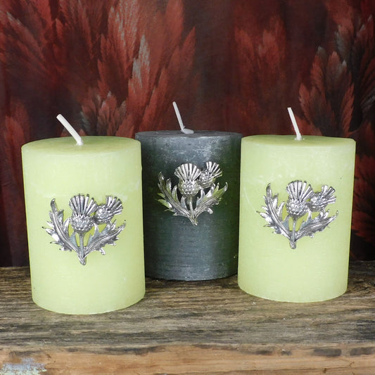 Set of 3 Thistle Candle Pins, Three Heart Candle Decorations, Handmade, in Finest Pewter, by William Sturt