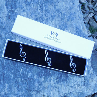 Set of Treble Clef Candle Pins, Three Music Themed Candle Decorations, Handmade, in Finest Pewter, by William Sturt