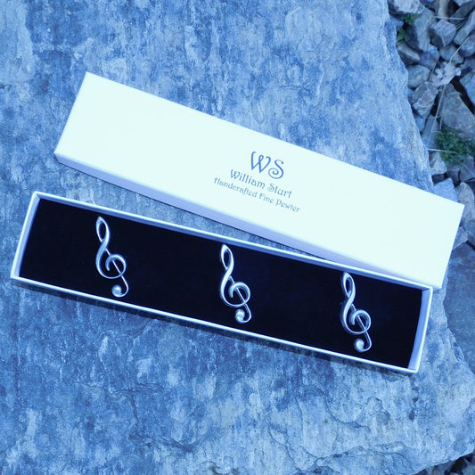 Set of Treble Clef Candle Pins, Three Music Themed Candle Decorations, Handmade, in Finest Pewter, by William Sturt