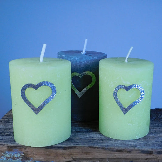 Set of 3 Heart Candle Pins, Three Heart Candle Decorations, Handmade, in Finest Pewter, by William Sturt