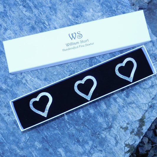 Set of 3 Heart Candle Pins, Three Heart Candle Decorations, Handmade, in Finest Pewter, by William Sturt