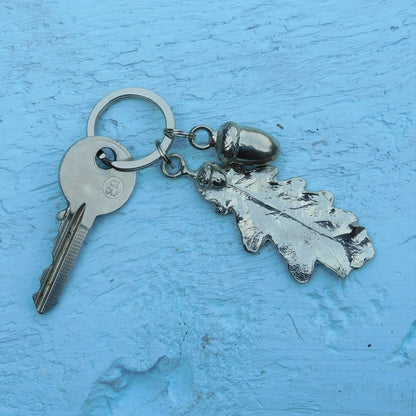 Oak Leaf Keyring, Acorn and Oak Key Fob, Handmade, by William Sturt, in Fine Pewter